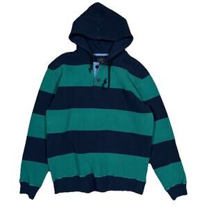 Beams Plus Japan Waffle Knit Hoodie Size Medium Sweatshirt Striped Color Block